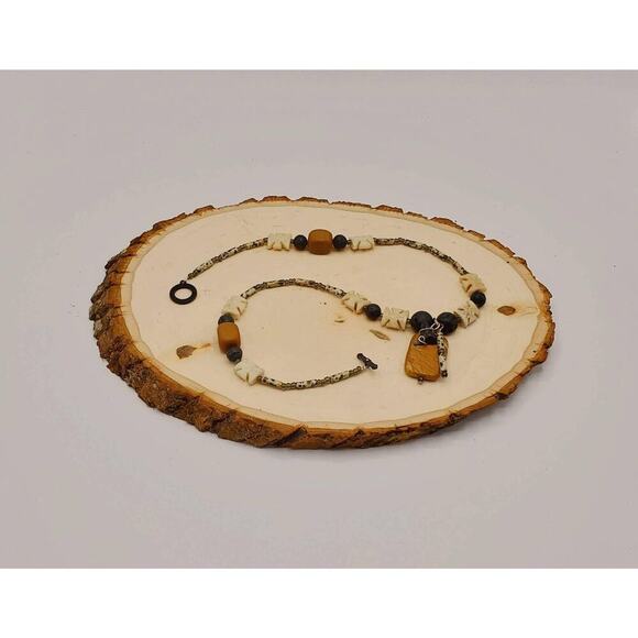 Shark's Tooth Lava Beads Handmade Statement Necklace - Picture 2 of 5